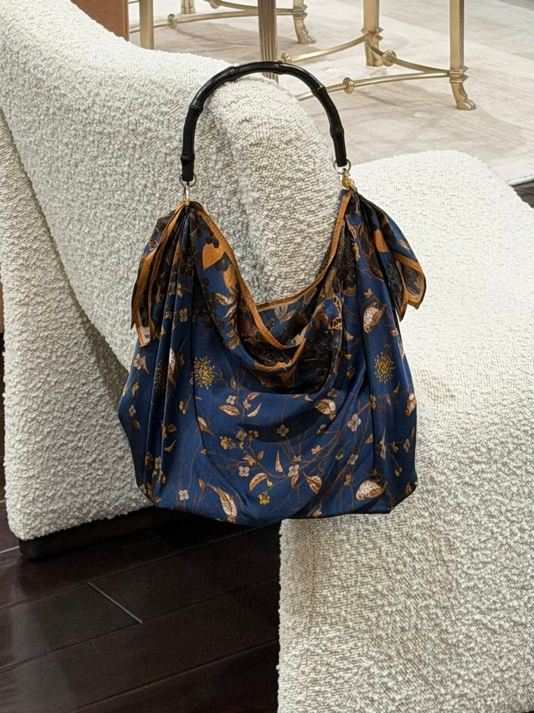 Le Noué — Silk Midi, Royal Blue Botanical