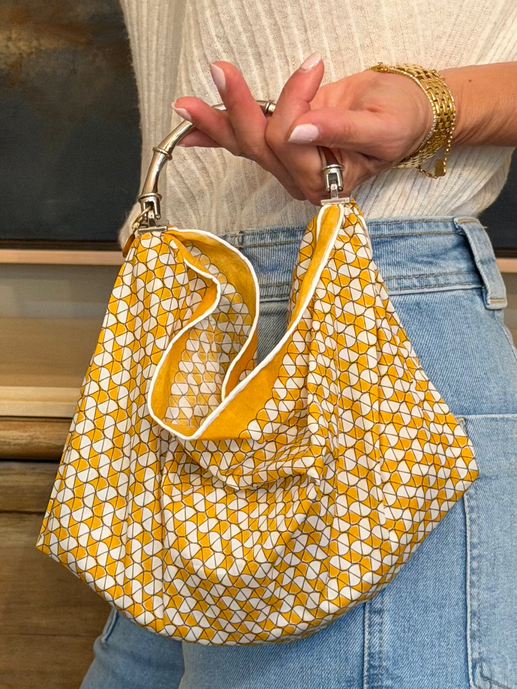 Le Noué — Vintage Gucci Cotton Petite, Mustard Geometric