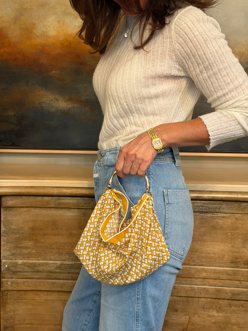 Le Noué — Vintage Gucci Cotton Petite, Mustard Geometric