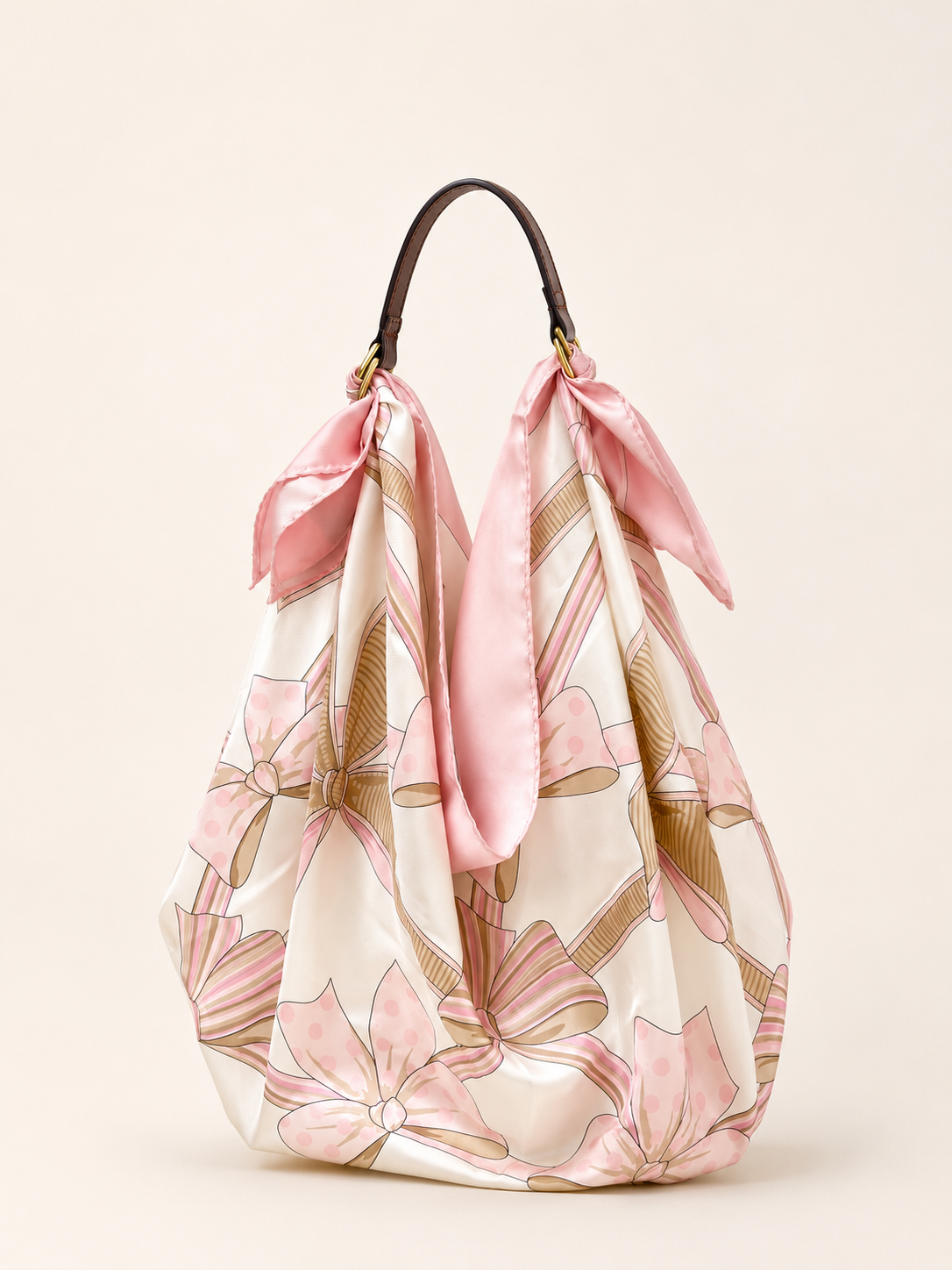 Le Noué — Silk Carré, Blush, Ribbon Bow