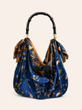 Le Noué — Silk Midi, Royal Blue Botanical
