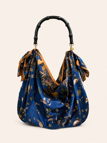 Le Noué — Silk Midi, Royal Blue Botanical